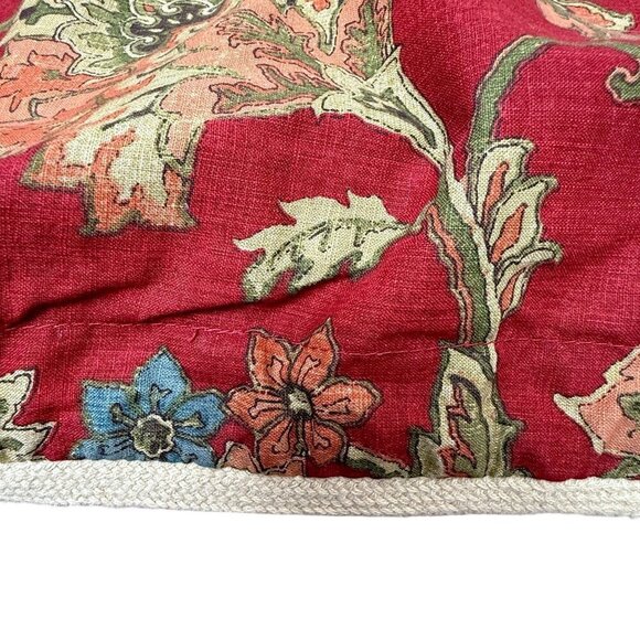 CHAPS Pillow Sham Red Jacobean Floral Burlap Trim Standard Size Cotton Annabelle - Picture 6 of 9